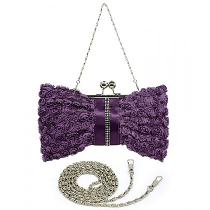 Evening Bag - 12 PCS - Rosettes w/ Linear Beads - Purple - BG-639F-PL